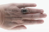 Midnight Sky - Vintage Sterling Silver Black Enamel & Crystal Rhinestone Ring (VR1096)