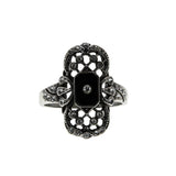Midnight Sky - Vintage Sterling Silver Black Enamel & Crystal Rhinestone Ring (VR1096)