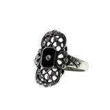 Midnight Sky - Vintage Sterling Silver Black Enamel & Crystal Rhinestone Ring (VR1096)