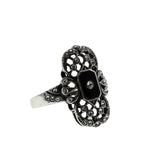 Midnight Sky - Vintage Sterling Silver Black Enamel & Crystal Rhinestone Ring (VR1096)