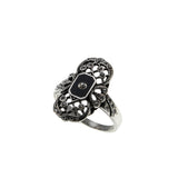 Midnight Sky - Vintage Sterling Silver Black Enamel & Crystal Rhinestone Ring (VR1096)