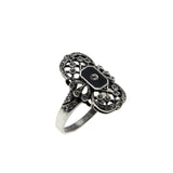 Midnight Sky - Vintage Sterling Silver Black Enamel & Crystal Rhinestone Ring (VR1096)