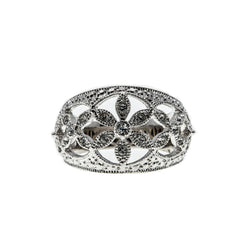 Art Deco Revival - Estate Silver Plated  Crystal Rhinestone Open-Work Flower Ring (ER312)