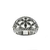 Art Deco Revival - Estate Silver Plated  Crystal Rhinestone Open-Work Flower Ring (ER312)