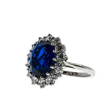 Classic - Vintage Sterling Silver Sapphire Glass & Cubic Zirconia Cluster Ring (VR1099)