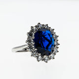 Classic - Vintage Sterling Silver Sapphire Glass & Cubic Zirconia Cluster Ring (VR1099)