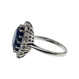 Classic - Vintage Sterling Silver Sapphire Glass & Cubic Zirconia Cluster Ring (VR1099)