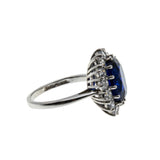 Classic - Vintage Sterling Silver Sapphire Glass & Cubic Zirconia Cluster Ring (VR1099)