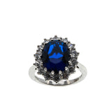 Classic - Vintage Sterling Silver Sapphire Glass & Cubic Zirconia Cluster Ring (VR1099)