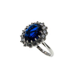 Classic - Vintage Sterling Silver Sapphire Glass & Cubic Zirconia Cluster Ring (VR1099)