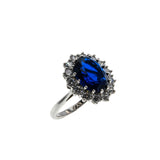 Classic - Vintage Sterling Silver Sapphire Glass & Cubic Zirconia Cluster Ring (VR1099)