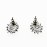 Classic - Vintage Silver Tone Sapphire Glass & Crystal Rhinestone Cluster Earrings (VE514)