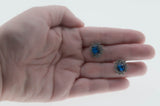 Classic - Vintage Silver Tone Sapphire Glass & Crystal Rhinestone Cluster Earrings (VE514)