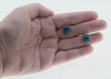 Classic - Vintage Silver Tone Sapphire Glass & Crystal Rhinestone Cluster Earrings (VE514)