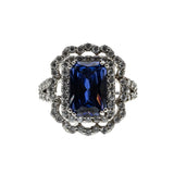 Violet Hues - Vintage Sterling Silver Simulated Glass Tanzanite & Cubic Zirconia Ring (VR1100)