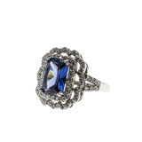 Violet Hues - Vintage Sterling Silver Simulated Glass Tanzanite & Cubic Zirconia Ring (VR1100)