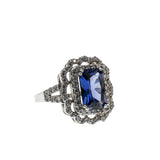 Violet Hues - Vintage Sterling Silver Simulated Glass Tanzanite & Cubic Zirconia Ring (VR1100)