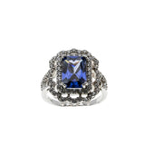 Violet Hues - Vintage Sterling Silver Simulated Glass Tanzanite & Cubic Zirconia Ring (VR1100)