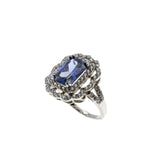 Violet Hues - Vintage Sterling Silver Simulated Glass Tanzanite & Cubic Zirconia Ring (VR1100)