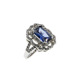 Violet Hues - Vintage Sterling Silver Simulated Glass Tanzanite & Cubic Zirconia Ring (VR1100)