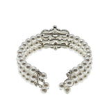 Edwardian Revival - Vintage Silver Plated Faux Pearl & Crystal Rhinestone Triple Strand Bracelet (VB145)