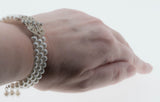 Edwardian Revival - Vintage Silver Plated Faux Pearl & Crystal Rhinestone Triple Strand Bracelet (VB145)