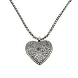 Sentiment & Sparkle -  Vintage Sterling Silver Natural Diamond 'Forget-Me-Knot' Chased Heart Locket Pendant & Chain (VP296)