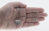 Sentiment & Sparkle -  Vintage Sterling Silver Natural Diamond 'Forget-Me-Knot' Chased Heart Locket Pendant & Chain (VP296)