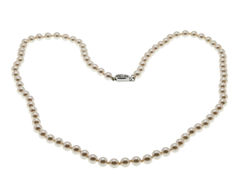 Lustrous & Elegant - Vintage Silver Plated Champagne Faux Pearl Necklace Strand (VN257)