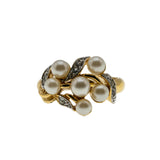 Avon Calling - Vintage Signed 'Avon' Gold Plated Simulated Pearl & Crystal Rhinestone Cluster Ring (VR1101)