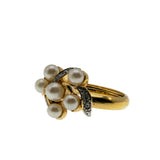 Avon Calling - Vintage Signed 'Avon' Gold Plated Simulated Pearl & Crystal Rhinestone Cluster Ring (VR1101)