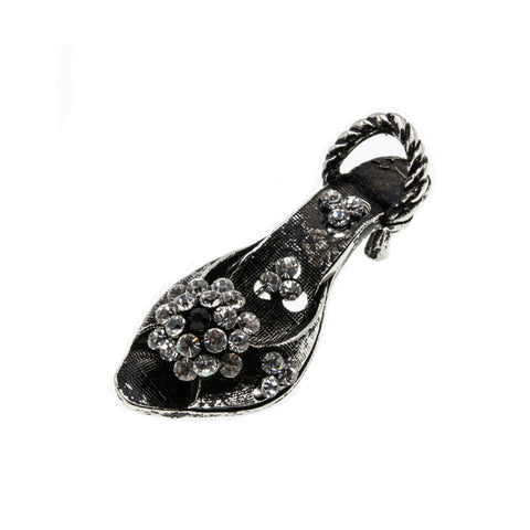 It's A Shoo-In  - Estate Silver Plate Crystal Rhinestone Shoe Brooch (EBR008)