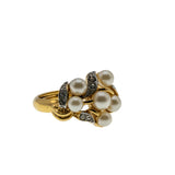 Avon Calling - Vintage Signed 'Avon' Gold Plated Simulated Pearl & Crystal Rhinestone Cluster Ring (VR1101)