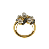 Avon Calling - Vintage Signed 'Avon' Gold Plated Simulated Pearl & Crystal Rhinestone Cluster Ring (VR1101)