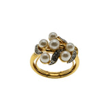 Avon Calling - Vintage Signed 'Avon' Gold Plated Simulated Pearl & Crystal Rhinestone Cluster Ring (VR1101)