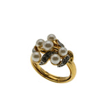Avon Calling - Vintage Signed 'Avon' Gold Plated Simulated Pearl & Crystal Rhinestone Cluster Ring (VR1101)