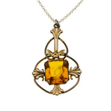 Warm Summer Days - Edwardian 'Art Nouveau' Gold Fill Glass Topaz Pendant & 14K Gold Fill Chain (EDP034)