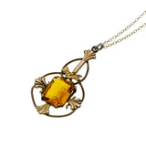 Warm Summer Days - Edwardian 'Art Nouveau' Gold Fill Glass Topaz Pendant & 14K Gold Fill Chain (EDP034)