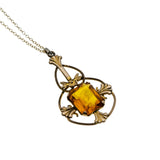 Warm Summer Days - Edwardian 'Art Nouveau' Gold Fill Glass Topaz Pendant & 14K Gold Fill Chain (EDP034)