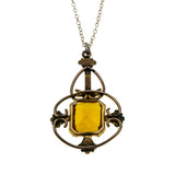 Warm Summer Days - Edwardian 'Art Nouveau' Gold Fill Glass Topaz Pendant & 14K Gold Fill Chain (EDP034)