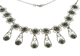 Mediterranean Lace - Vintage 900 Silver Turquoise (Simulated) Hand-Made Filigree Necklace (VN258)