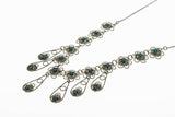 Mediterranean Lace - Vintage 900 Silver Turquoise (Simulated) Hand-Made Filigree Necklace (VN258)