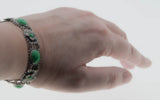 Exotic Treasure - Art Deco 900 Silver Simulated Jade Cabochon Floral Bracelet (ADB020)