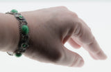 Exotic Treasure - Art Deco 900 Silver Simulated Jade Cabochon Floral Bracelet (ADB020)
