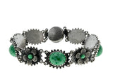 Exotic Treasure - Art Deco 900 Silver Simulated Jade Cabochon Floral Bracelet (ADB020)