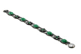Exotic Treasure - Art Deco 900 Silver Simulated Jade Cabochon Floral Bracelet (ADB020)