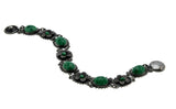 Exotic Treasure - Art Deco 900 Silver Simulated Jade Cabochon Floral Bracelet (ADB020)