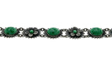 Exotic Treasure - Art Deco 900 Silver Simulated Jade Cabochon Floral Bracelet (ADB020)