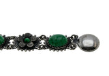 Exotic Treasure - Art Deco 900 Silver Simulated Jade Cabochon Floral Bracelet (ADB020)
