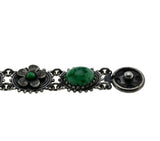 Exotic Treasure - Art Deco 900 Silver Simulated Jade Cabochon Floral Bracelet (ADB020)